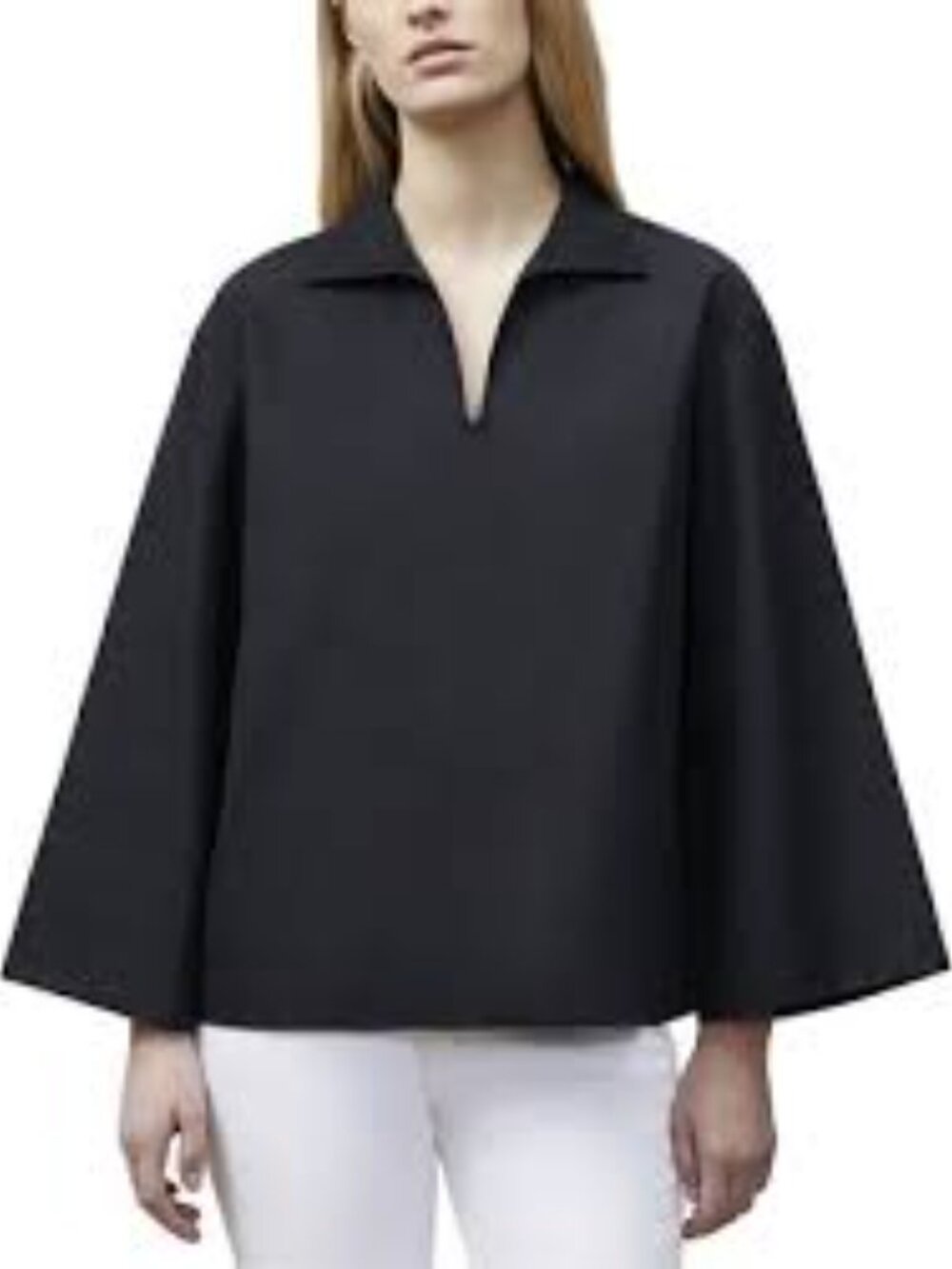 Lafayette 148 Women's Size XXL Black Kimono Sleeve 100%  Cotton Collared Top
